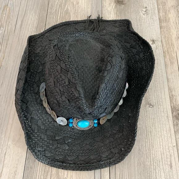 Conner Hats Black Raffia Cowboy Hat Turquoise Concho Band Women’s main image 5
